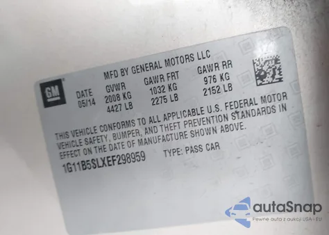 2014 Chevrolet Malibu 1Ls from USA, damaged, VIN 1G11B5SLXEF298959